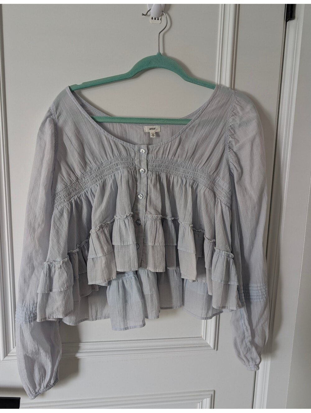 Light Grey Ruffled Peasant Blouse